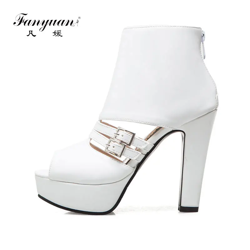 

Fanyuan Rome Style Gladiator Sandals Women Peep toe high Heels Summer Platform Sandals Buckle Zipper ladies Party Wedding Shoes