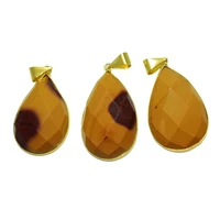 5pc gold bezel fashion jewelry yellow faceted natural gem stone water drop pendant for necklace raw bloodstone pendant for women
