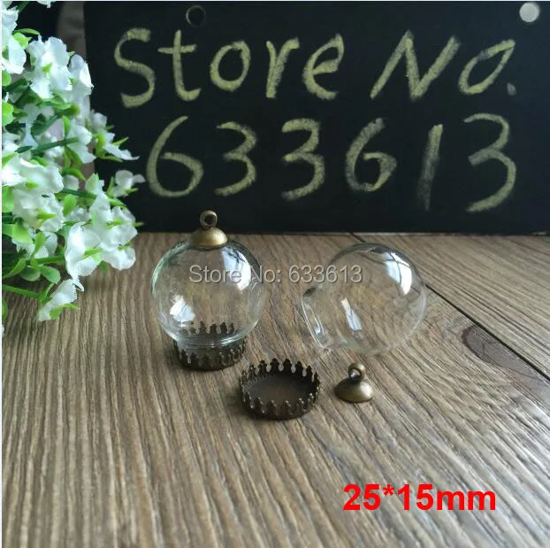 

Freeship 20sets 25*15mm Glass global vial & bronze crown base pendant & 8mm cap connector &70cm necklace setting DIY set