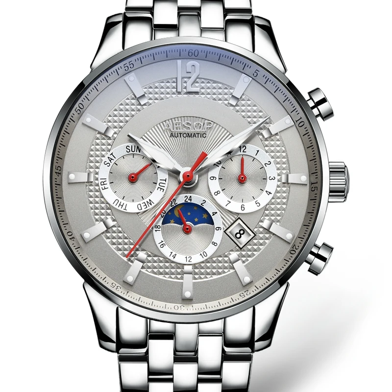 Мужские автоматические механические часы AESOP со стальным ремешком модные