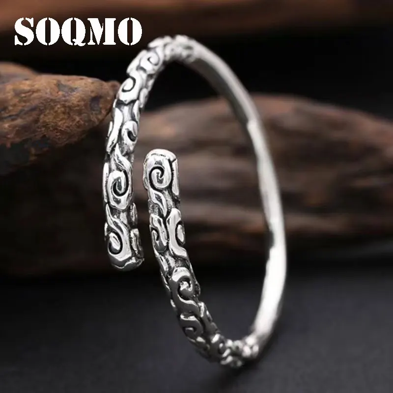 SOQMO настоящий солидный Браслет-манжета из стерлингового серебра 999 пробы