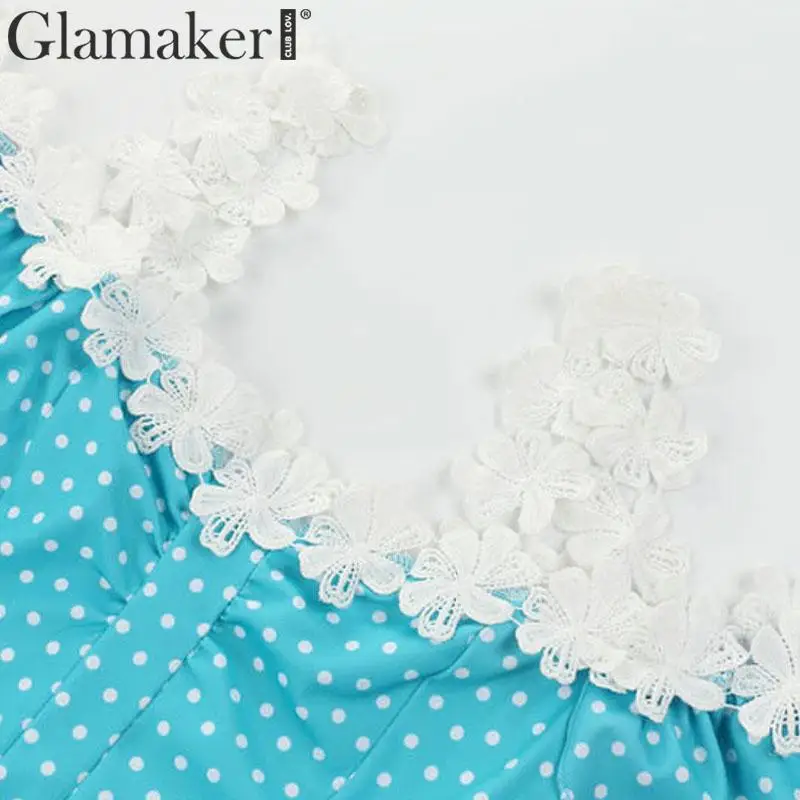 Женское длинное платье в горошек Glamaker летнее Кружевное облегающее Платье макси с