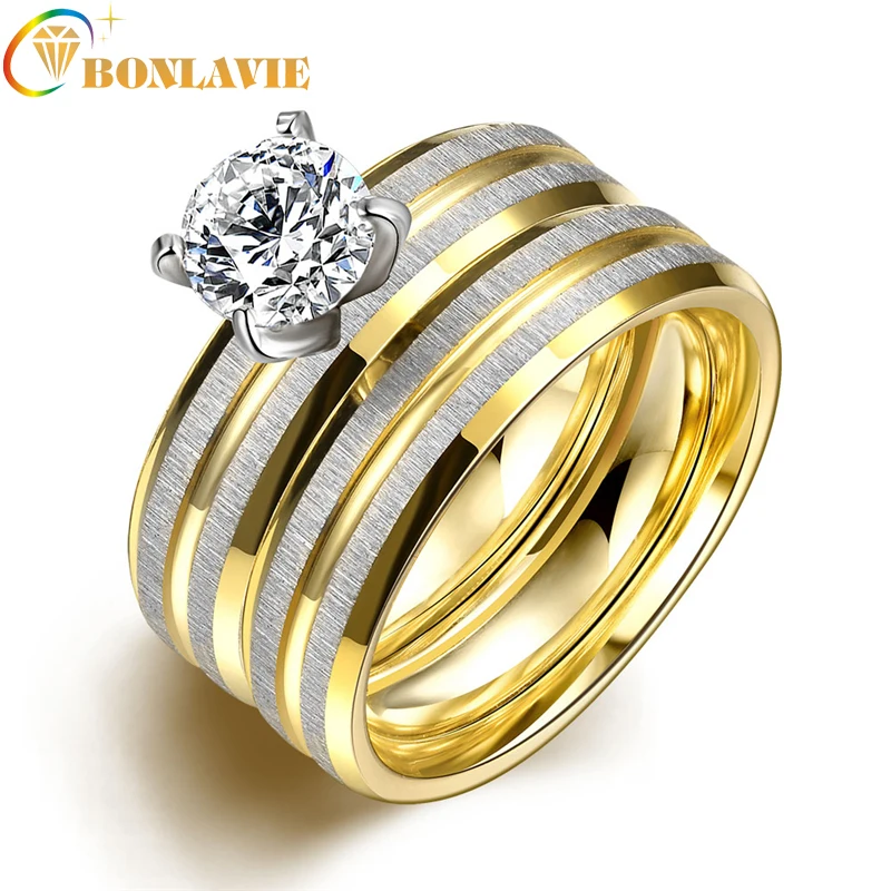 Женские обручальные кольца из титановой стали золотого цвета 2 шт./1 комплект |