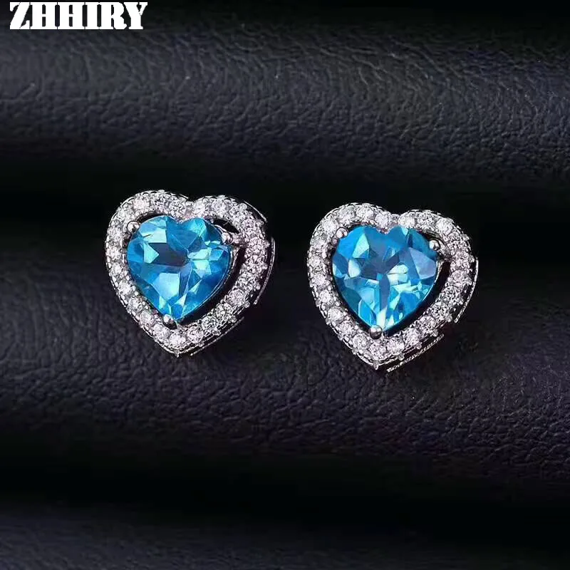 Женские серьги с натуральным топазом ZHHIRY синие камнем из стерлингового серебра