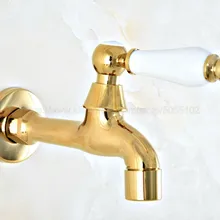 Golden Brass Faucet Bathroom Wall Mounted Single Cold Water Tape for Kitchen Sink Mop Pool Outdoor Garden Faucet zav149