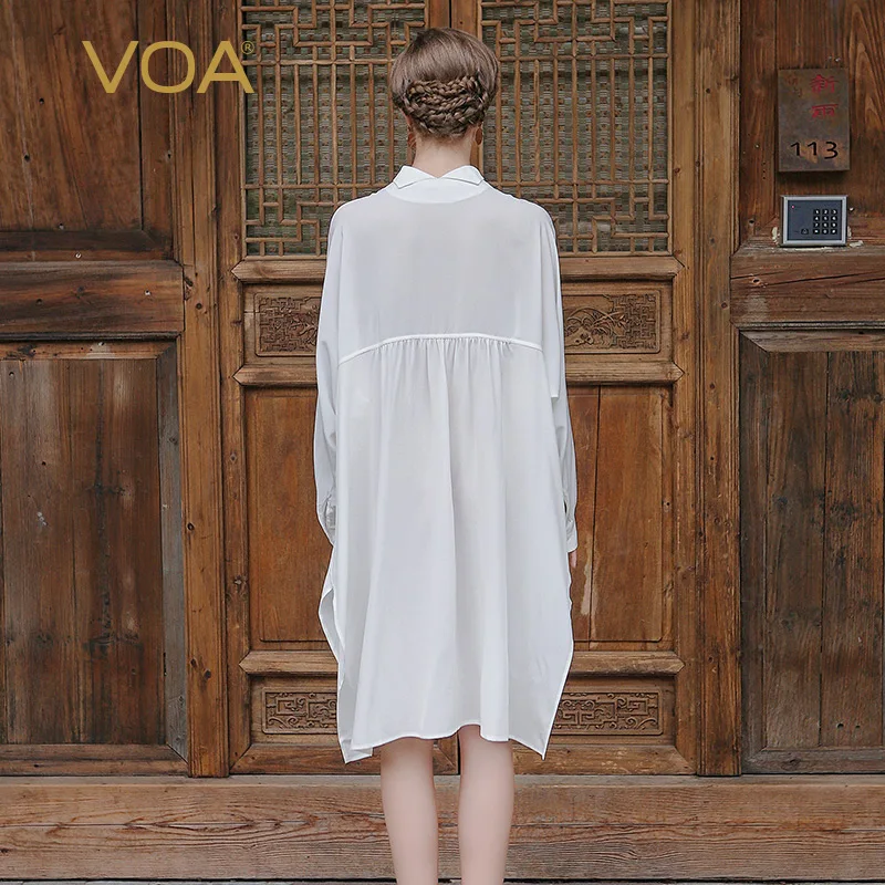 Женская шелковая рубашка VOA летняя белая с длинным рукавом большого размера 5XL B5352