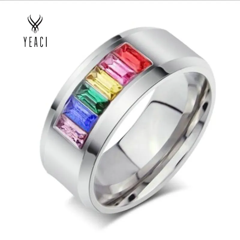 Женское кольцо из нержавеющей стали 316l разноцветное с радужной вставкой