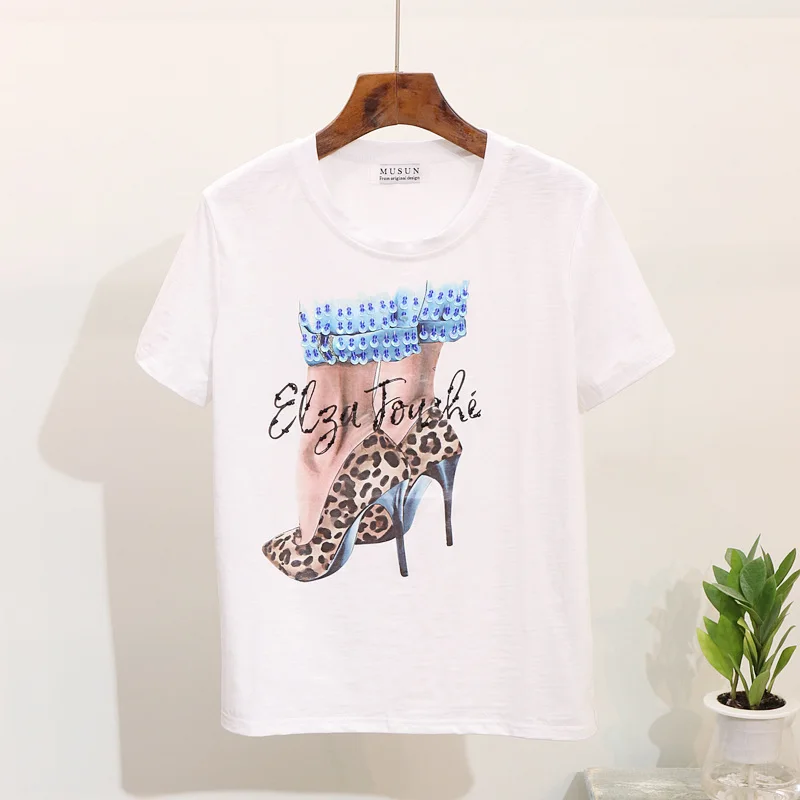 2019 г. весенне летняя футболка новые женские футболки вышитое Блестящим Бисером с