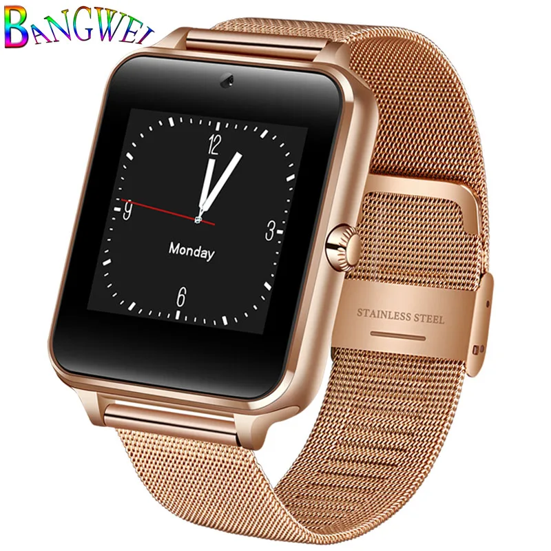 Rose gold black LIGE новые умные часы мужские Bluetooth телефон камера из нержавеющей стали ремешок Спортивные Смарт-часы с шагомером Android relogio inteligente - Цвет: Rose gold black