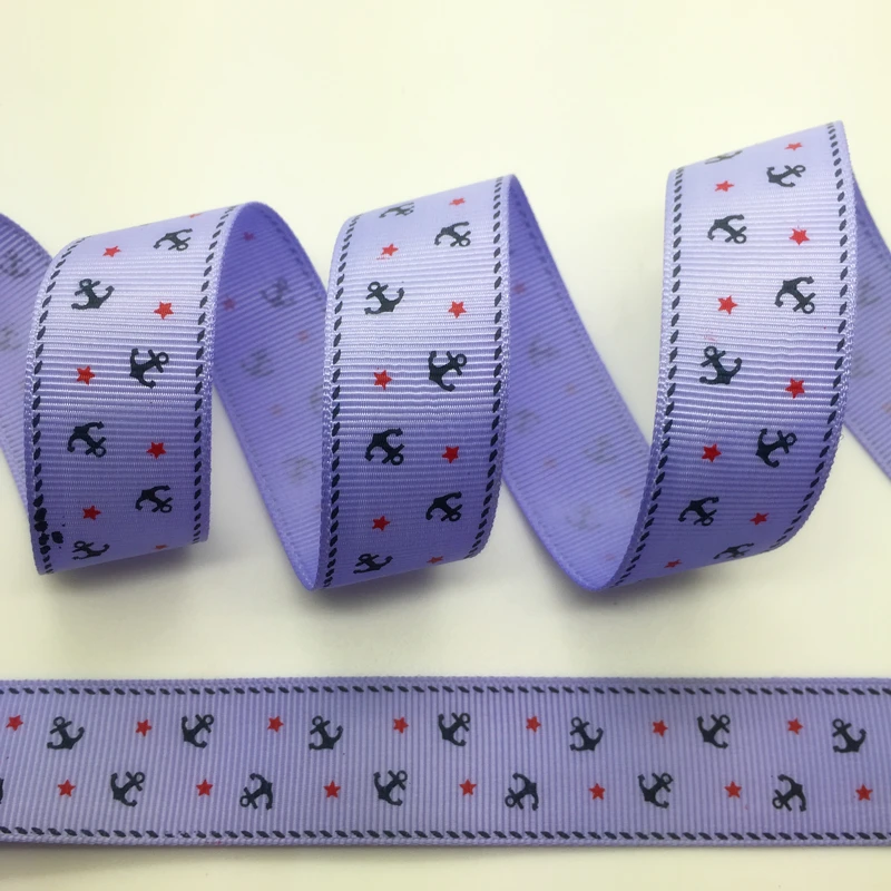 Purple 5 ярдов 1 дюйм 25 мм широкая корабельная корсажная лента с набивным рисунком якоря бант для волос/Рождество/свадьба DIY Швейное Ремесло - Цвет: Purple