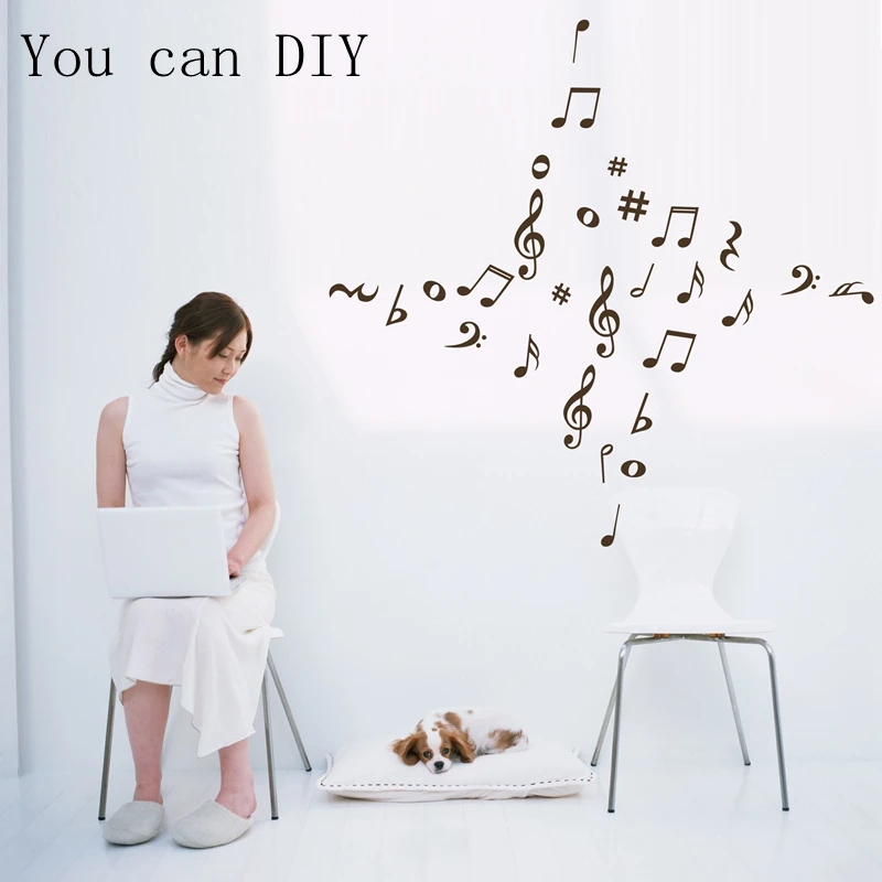 Музыкальные наклейки на стену виниловые Стикеры с музыкальными нотами для