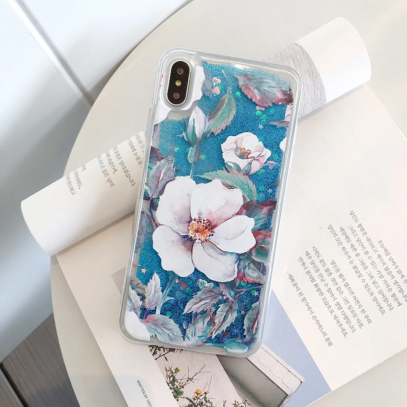 For Huawei Honor 8X Case 8A White Rose Flower Glitter Liquid Silicone 8C 8 9 Lite X C Cover |