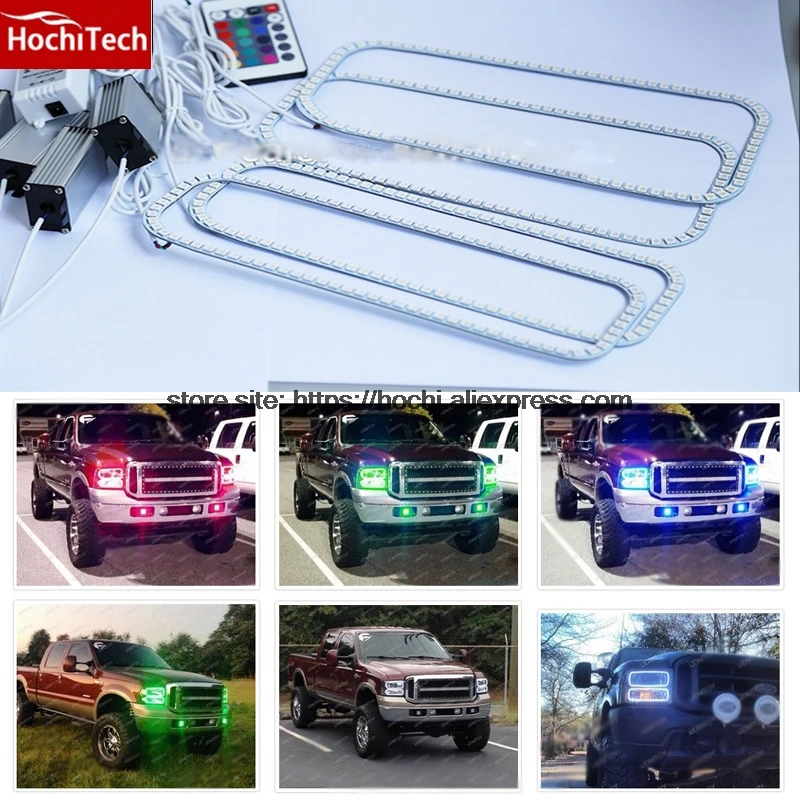 

HochiTech с несколькими цветами RGB Цвет светодиодный Ангельские глазки гало кольца Сверхяркие рекламные щиты, тюнинг автомобилей для 2005-2007 Ford F250...