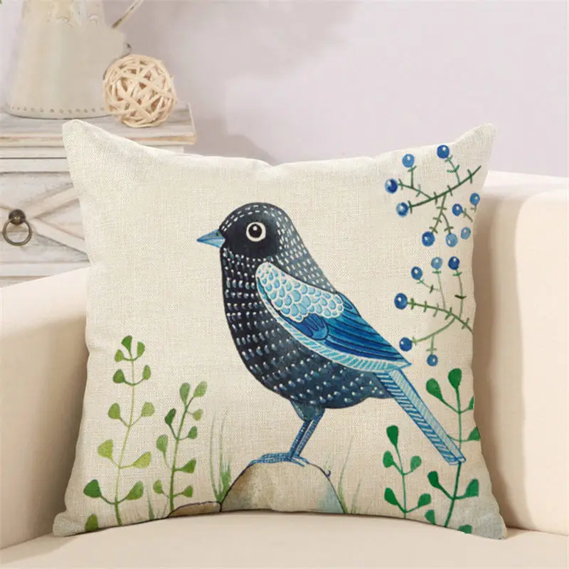 linen cotton new year's pillows cover case bird cushion | Дом и сад