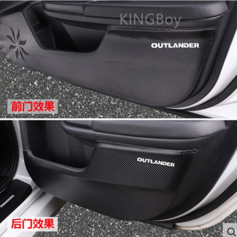 2013- для mitsubishi outlander дверь kickresistant интерьер автомобиля модифицированный углеродного волокна кожаный защитный коврик