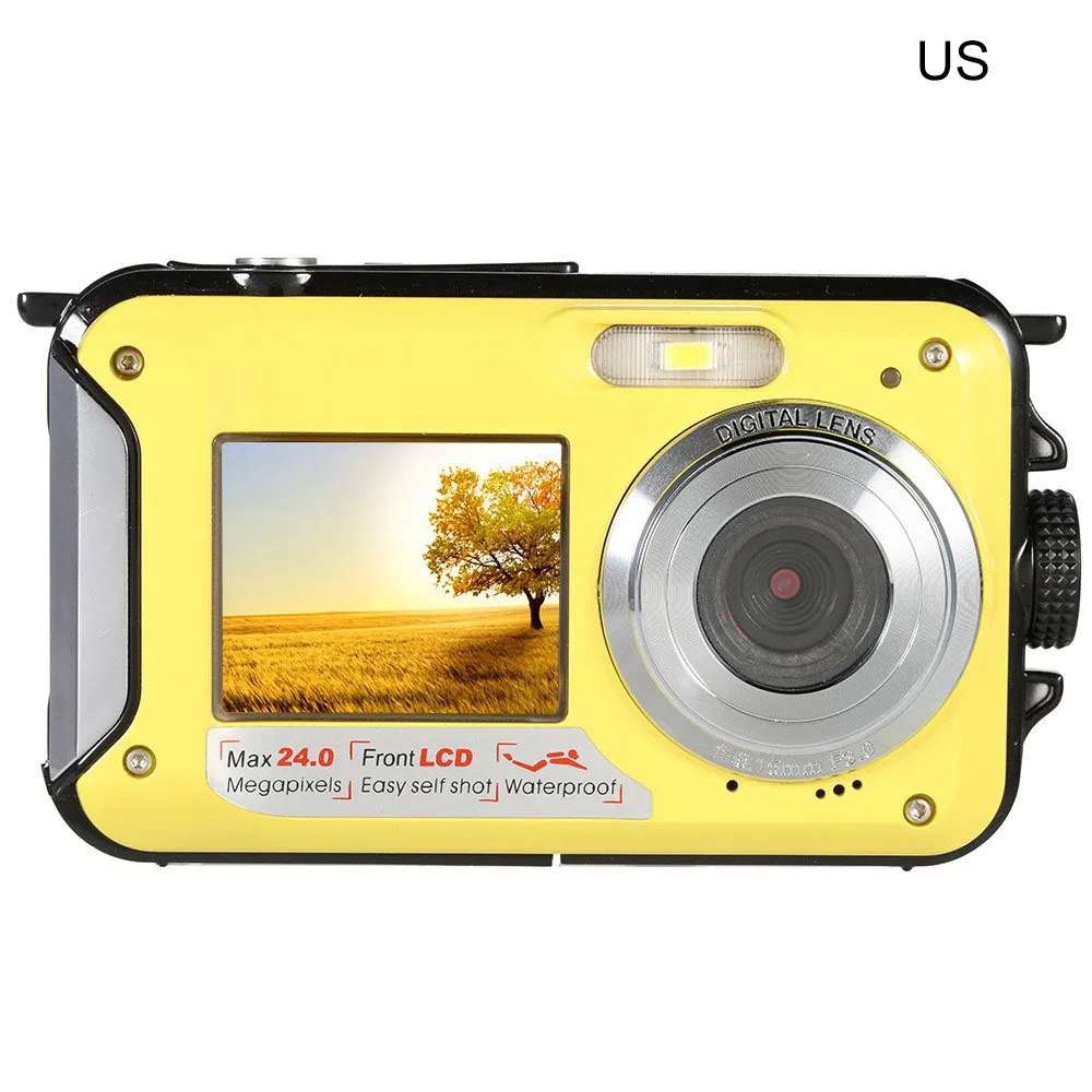 Yellow Новая водонепроницаемая цифровая камера 24MP MAX 1080P с двойным экраном 16X цифровой зум видеокамера HD подводная камера - Цвет: Yellow