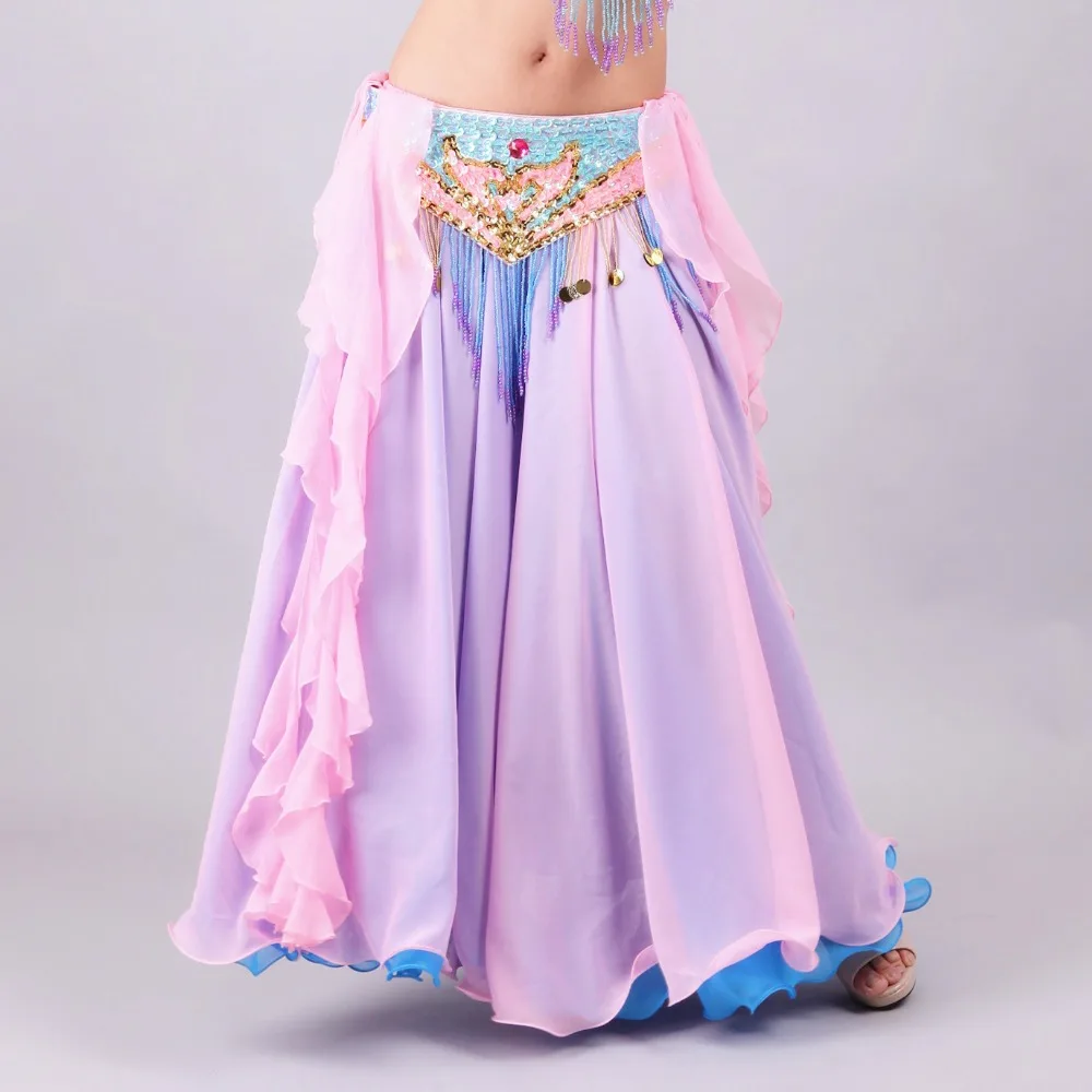 Pink Turquoise Живота Танцы юбки Для женщин Полу-Длина 2 Слои шифоновая юбка, костюм для танца живота Восточный Костюм Юбка для танца живота(без ремня - Цвет: Pink Turquoise