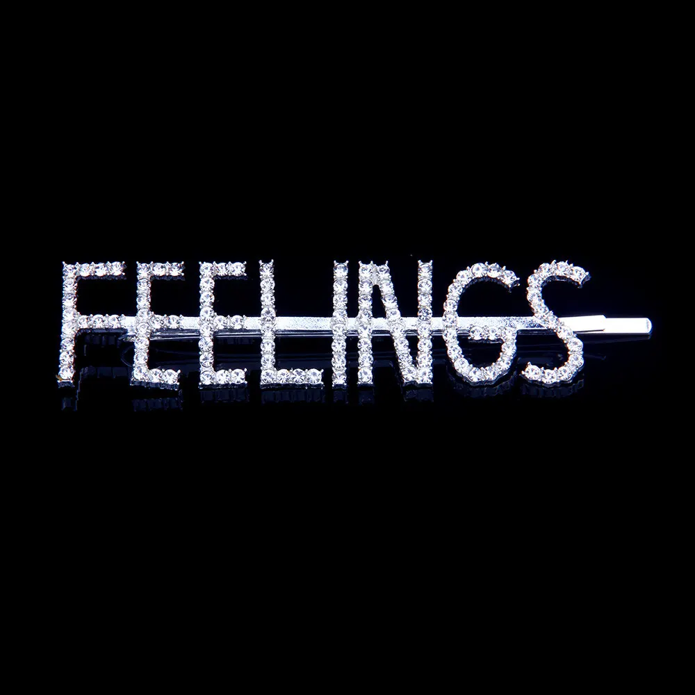 FEELINGS StoneFans новейшие Стразы буквы заколка для волос Уникальный знак босс заколка для женщин Кристалл заколка для волос письмо аксессуар украшения для волос - Окраска металла: FEELINGS