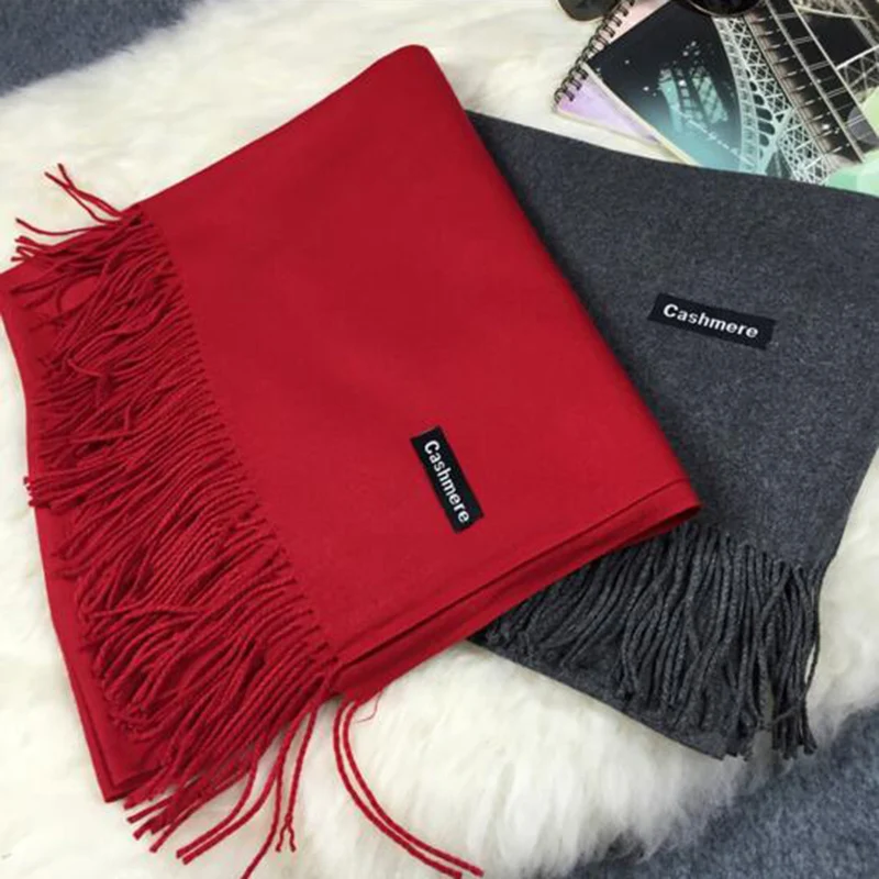 Лидер продаж высококачественный однотонный шарф с кисточками универсальная