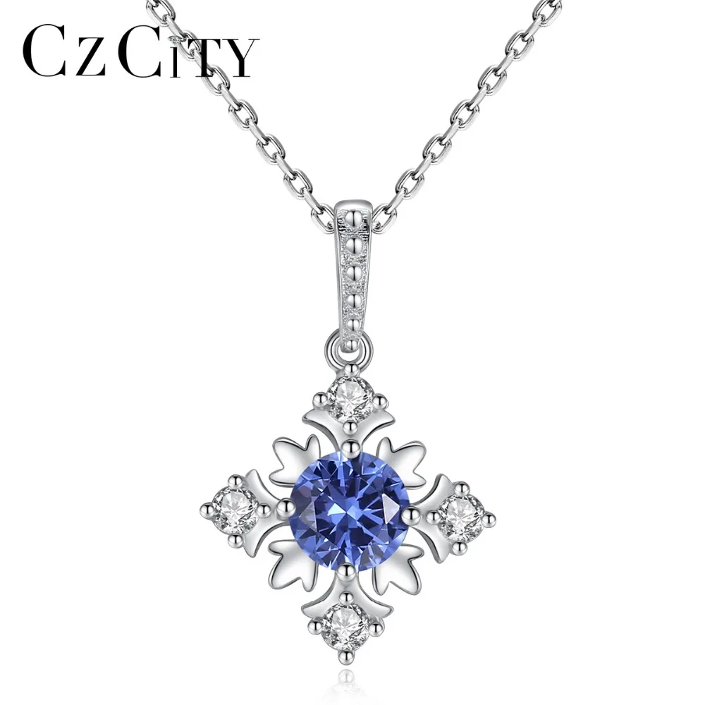 CZCITY натуральная 925 пробы серебряные ожерелья для женщин цветок Форма синий