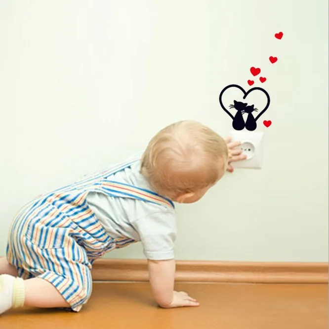 Cartoon Cat Heart switch sticker wall for kids rooms decor Bedroom wedding decoration | Дом и сад