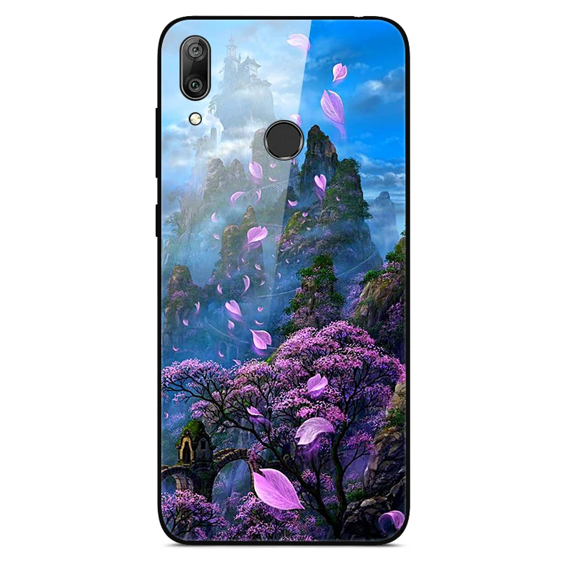 Чехол для телефона s для huawei Y7, жесткая задняя крышка из закаленного стекла для huawei Y7, чехол Y 7, мягкий бампер, художественный чехол 6,26