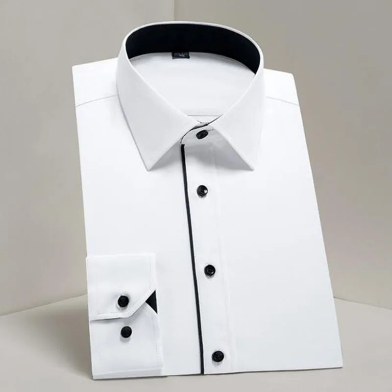 Весенне-осенние мужские однобортные рубашки с длинным рукавом Camisa однотонные из