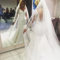new sexy plus size wedding dresses sheer v neck long sleeves tulle mermaid formal bridal gowns african customized wedding