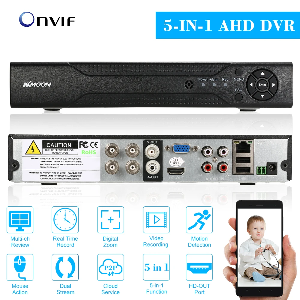 Видеорегистратор KKmoon NVR AHD/TVI/CVI 5 в 1 4 канала 1080P P2P|Видеорегистратор для