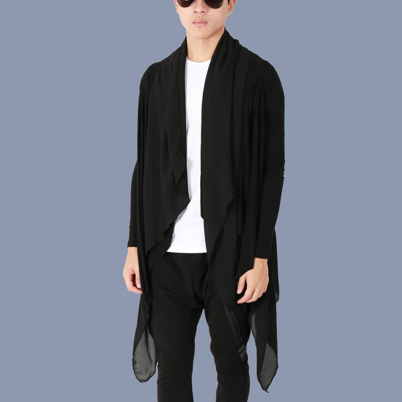 2018 New Men's clothing Hair Stylist GD Fashion personality Middle length Shawl Cloak Thin Vest cardigan Singer costumes | Мужская