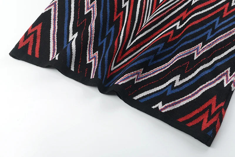 WHITNEY Ван 2018 осень зима уличной моды Цвета Contrast Striped сетка глаза вязаное платье Для