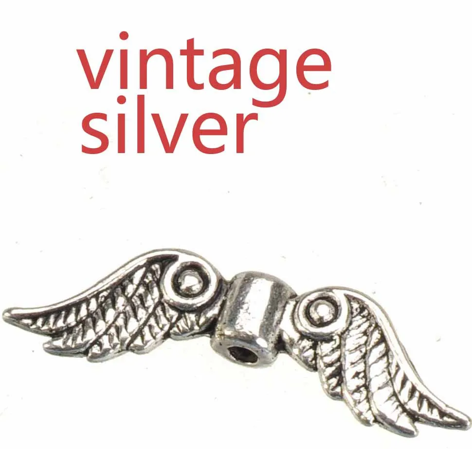 vintage silver Бусины «Крылья Ангела» для изготовления ювелирных изделий, подвески, подвески, религиозные разделители, серебро, золото, бронза, аксессуары для рукоделия 23*6*3 мм, 70 шт - Цвет: vintage silver