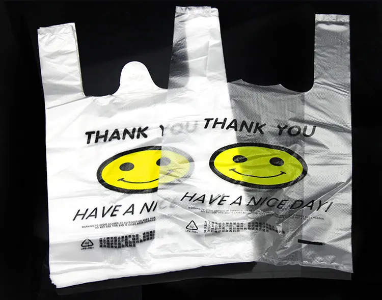 100 шт./лот 3D супермаркет желтый милой улыбкой белый жилет пластиковые перевозчик