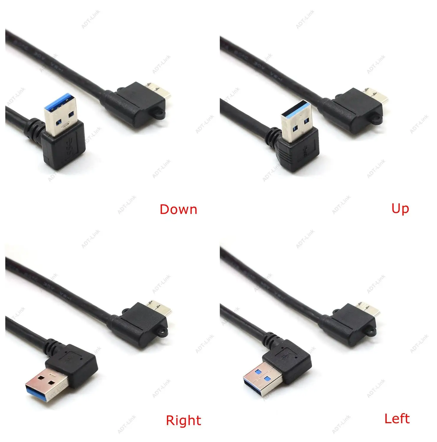 25 см USB3.0 локоть Кабель-адаптер Черный USB 3,0 вправо влево вверх вниз угол тип A штекер Micro B левый угловой разъем