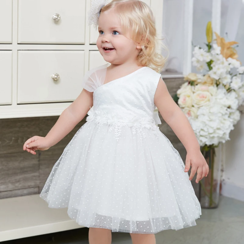 Baby Girls Flower Girl Wedding Dress Children's Dot Printing Mesh tutu White Dresses Toddler Baptism Princess Kid Clothin | Детская