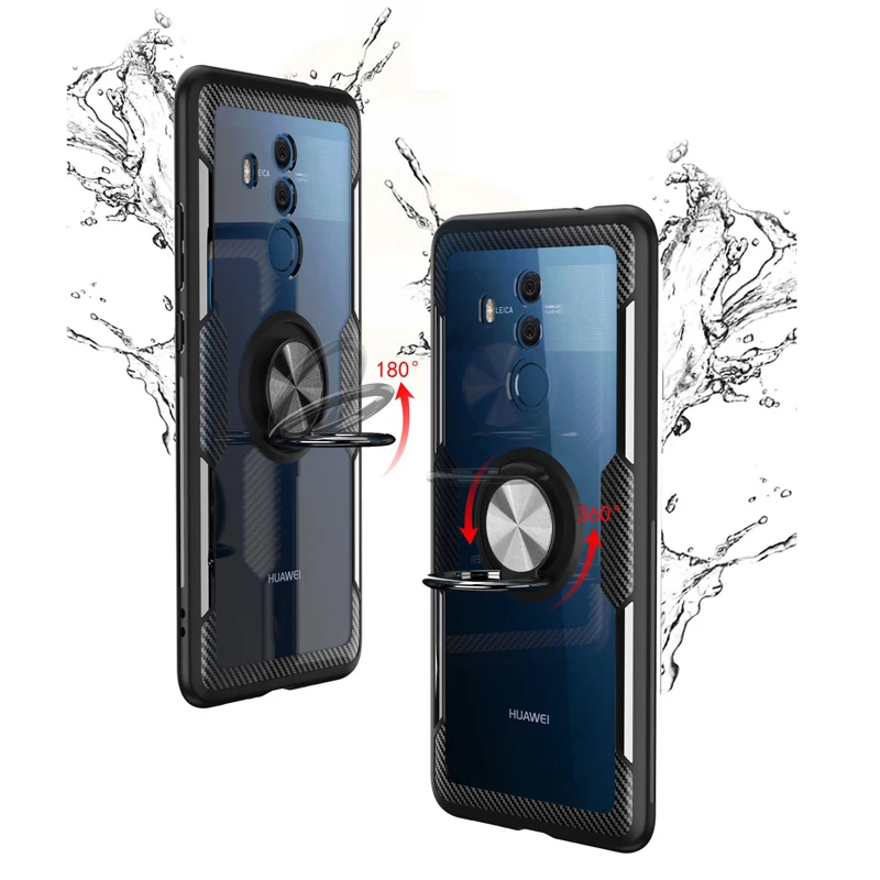 Huawei mate 20 Lite чехол Роскошный прозрачный PC+ углеродное волокно защитное кольцо магнетизм телефон оболочка для mate 20 Lite Caque