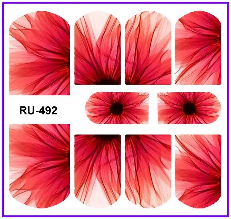 RU492 Лак для ногтей, водная наклейка, полное покрытие, цветок X RAY, прозрачные лепестки, цветы, розы, красные, синие RU487-492 - Цвет: RU492