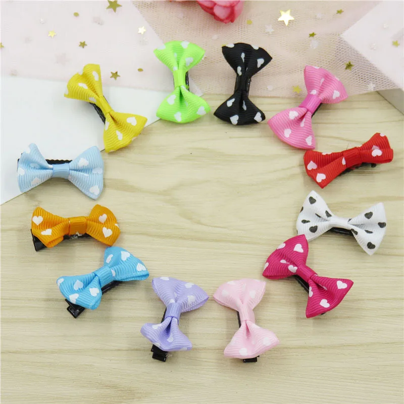 20PCS/LOT Love Printing Small Bows Hairpin For Girls Handmade Child Elastic Hair Bands Scrunchy Clip Accessories Kids |