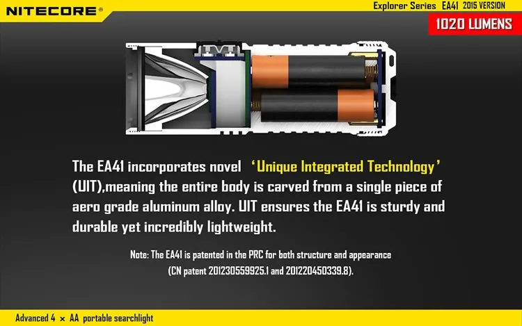NITECORE EA41 ea41w 1020 люменов XM-L2 U2 светодиодный фонарик 4xAA для кемпинга, походов, спасательных работ, портативный тактический фонарь