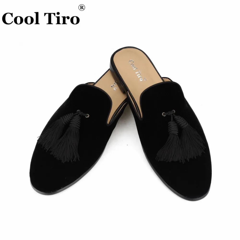 Cool Tiro/черный бархат Ленточки Шлёпанцы Мужские тапочки Slip-On Туфли без каблуков повседневная обувь из натуральной кожи ручной работы внутренних и наружных