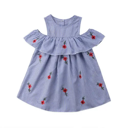 Kids Baby Girls Dress Flower Striped Ruffles Short Sleeve Party Sundress Size 3-7T | Детская одежда и обувь