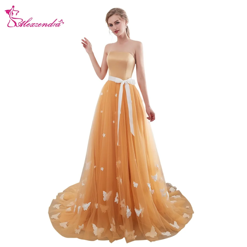 

Платье Alexzendra Readt из золотого тюля без бретелек, длинное формальное вечернее платье А-силуэта, платье на выпускной, на заказ