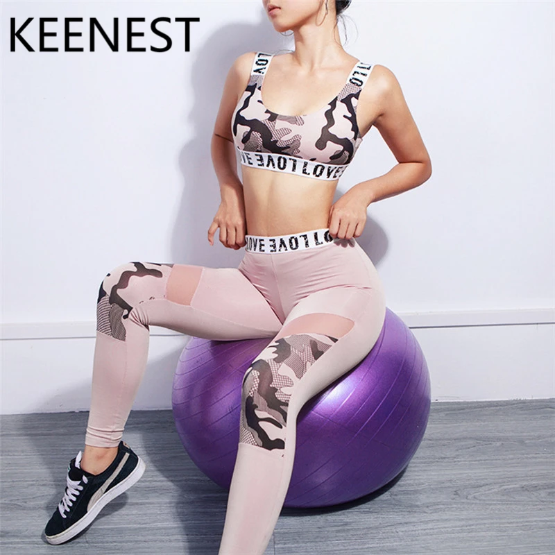 Женский спортивный костюм KEENEST жилет пуш-ап для фитнеса и штаны спортивная одежда