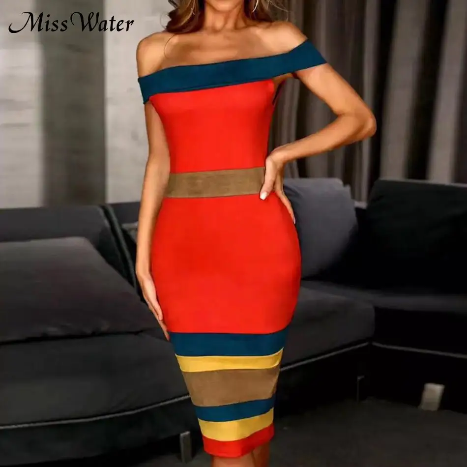 

Miss Water New Celebrity Party Bodycon Bandage Dress Women Short Sleeve Off The Shoulder Sexy NightClub Dress Women Vestidos