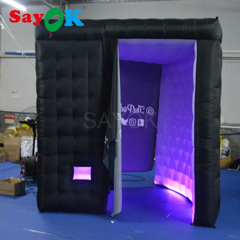 

Free shipping fashionable sector black inflatable photo booths with 16 colors changing led lights 2.4*2.4*2.4m photo booth kiosk