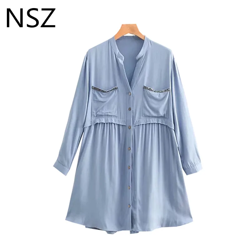 Women Cotton Oversize Loose Mini Dress Beading Pocket Soft Casual Rolled Sleeve Pleated Short Vestido Mujer Robe Femme | Женская одежда