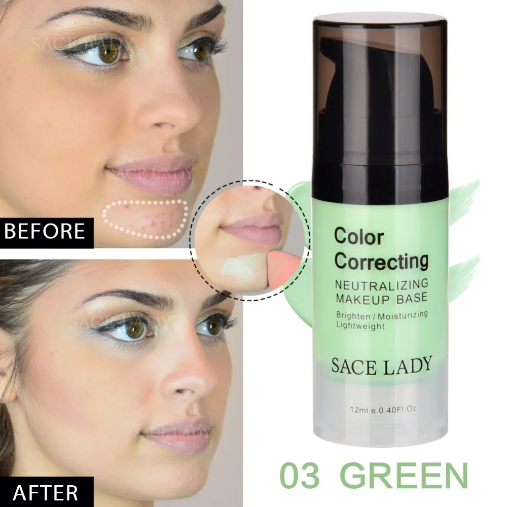 SACE LADY Праймер-корректор для лица, основа для макияжа, 12 мл, корректирующий цвет лица, крем, натуральный консилер, макияж, увлажняющий, косметический