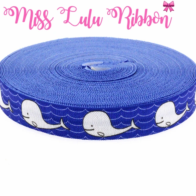 

5/8" 16mm Sea World Patterns Printed Elastic Ribbon Clothing Webbing Tape HAndmade Hair Bands MD150902-25-1987
