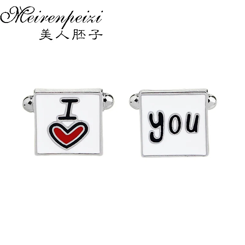 

Hot sell Anniversary Gift Wedding Engraved Cuff Links I Love You Groom Personalized Cufflink Square Cuff Buttons Gifts for Him