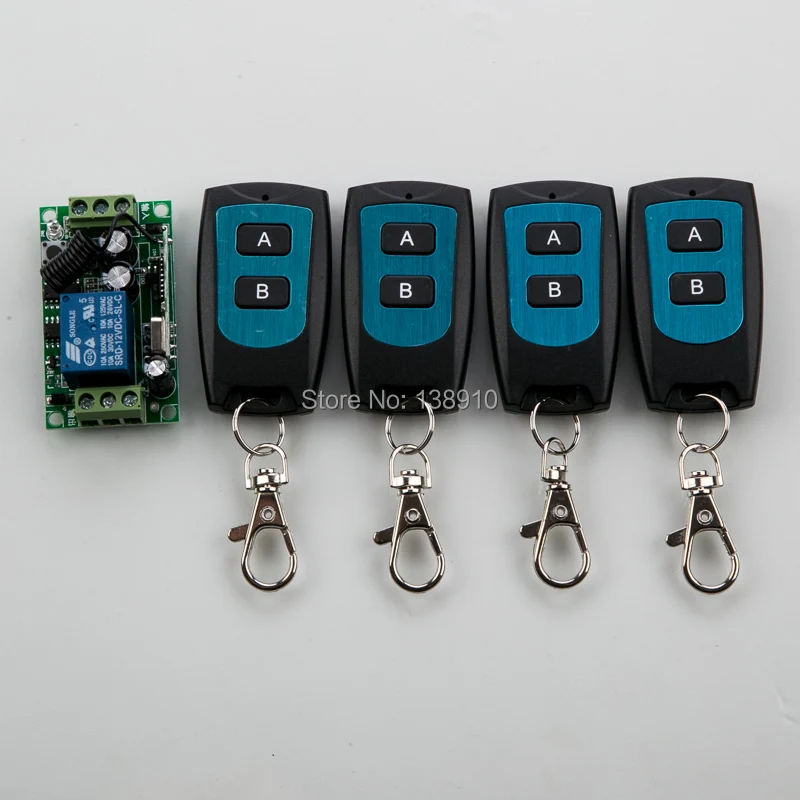 

New Wireless RF Remote Control Switch DC12V 10A 1CH 4PCS Transmitter With Battery+ Receiver Access/door System/lamp/ window